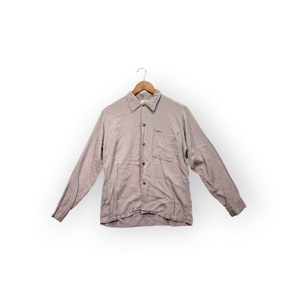 Vintage 60s Matt Andrews Disco Button Embroidered Lion Chest Front Shirt 15- 1/2